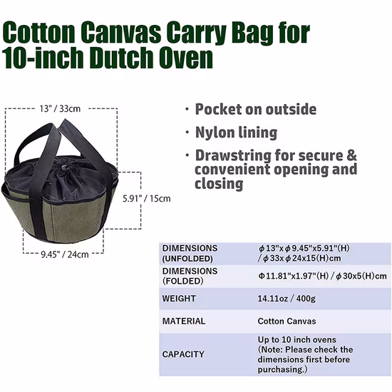 Путешествия портативный открытый кемпинг холст Drawstring голландская духовка сумка для переноски